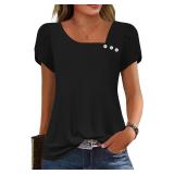 $17 L-Womens Petal Sleeve Tops Summer Trendy T Shi