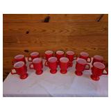 Red Milk Glass Footed Mug Set