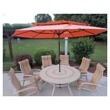 6 Striped Pool Chairs W/ Table Setup