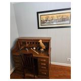 Oak Roll Top Desk And Accessories Lot