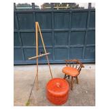 Lot Of Artist Easel, Chair, And Ottoman