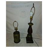 Stoneware Crock And Wood Lamp Set