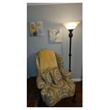 Wingback Chair, Floor Lamp, And Art Set