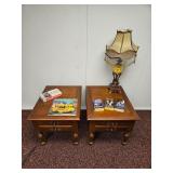 Pair Of Wood End Tables And Lamp Set