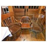 Set Of Three Antique Oak Swivel Chairs