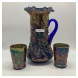 Fenton blue Ten Mums 7pc tankard set