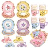 $38 Kochorie 96 Piece Floral Paper Tea Cups and...