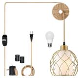 $50 Ruzectt Plug in Pendant Light, Gold Hanging...