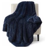 $34 Bedsure GentleSoft Fluffy Navy Blue Throw...