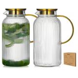 $49 Buaic 2 PACK Glass Pitcher with Lid, 68oz/...