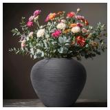 $61 Rustic Black Ceramic Vase with Textured...