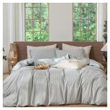 $128 MooMee Striped Duvet Cover Set 100% Washed...