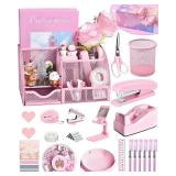 $34 Pink Desk Accessories, 24Pcs Pink Office...