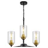$94 9MMML 3 Lights Black and Gold Chandelier,...