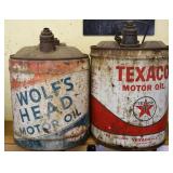 Texaco & Wolfs Head 5 Gal. Oil Cans