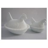 2 Milk Glass Hen on Nest