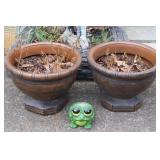 2 Plastic Planters & Frog