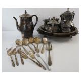 Silverplate Tea Set w/ Trays & Flatware