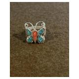 Sterling Size 4.5 Turquoise Butterfly Ring Inlaid