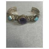 Sterling Turquoise Amethyst Cuff Bracelet