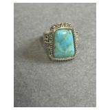 Sterling Size 6.5 Rectangular Turquoise Beaded