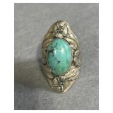 Size 5 Sterling Turquoise Floral Design Ring