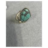 Sterling Size 8.5 Turquoise Feather Design Ring