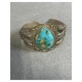 Sterling Navajo Turquoise Tear Drop Cuff Bracelet
