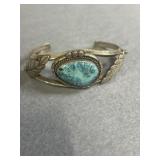 Sterling Turquoise Leaf Design Cuff Bracelet