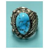 Size 9 925 Blue Diamond Turquoise Stone Ring