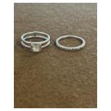 Sterling Size 8 Cushion Cut Ring and Band