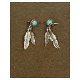 Sterling Turquoise Feather Dangle Earrings