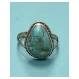 925 Size 6.5 Navajo Kingman Turquoise Stone Ring