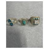 Turquoise Size 7 Sterling Lot of 3 Rings