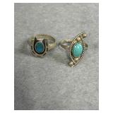Turquoise Size 7 Lot of 2 Sterling Rings