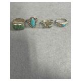 Turquoise Size 7 Sterling Lot of 4 Rings