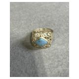 Size 9 Sterling Filigree Turquoise Ring