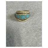Sterling Size 8 Navajo Turquoise Inlay Ring