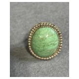 Sterling Size 7.5 Cabochon Stone Set Green
