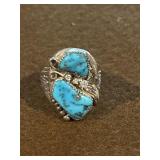 Size 11 Sterling Cigar Band Turquoise Ring