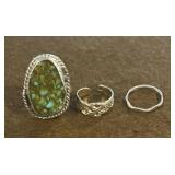 Sterling Size 3 Turquoise Ring Lot of 3