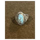 Sterling 4.5 Oval Matrix-Patterned Turquoise Ring