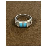 Size 4 Turquoise and Mother of Pearl Inlaid