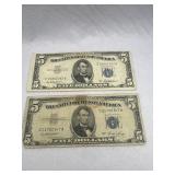 1953 silver certificates $5 dollar bills