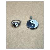 Sterling necklace pendant & ring size 5.5