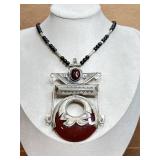 Sterling Tribal Necklace Red Carnelian Jewel