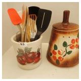 Cookie Jar & Crock w/Utensils