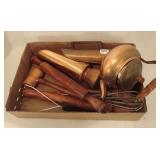 Copper Tone Tea Pot & Wood Utensils