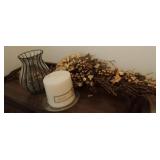 Candle, Vase & Floral Arrangement