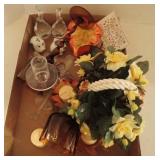 Woven Ceramic Basket & Assorted Candle Holders